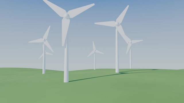 Wind turbines turning on green hills renewable energy seamless loop