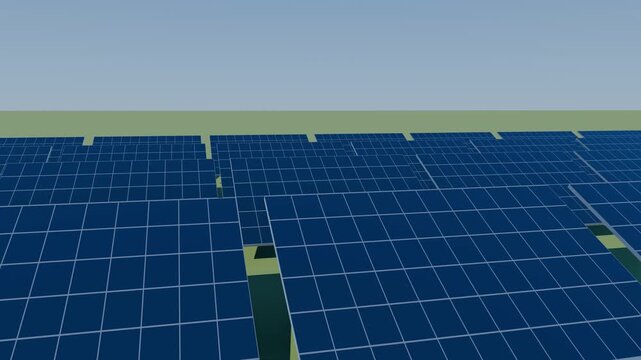 Rows of solar panels at a solar farm slow side tracking shot
