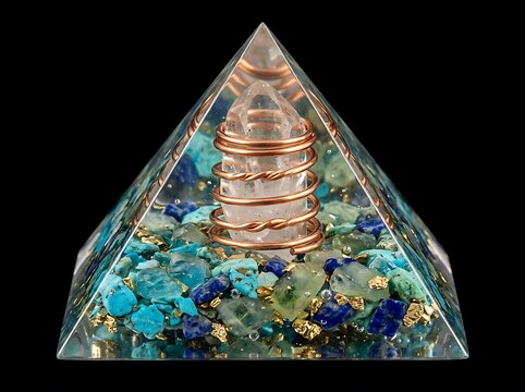 Clear Crystal Orgone Pyramid, Crystal Orgone Pyramid Filled, Orgone Pyramid Filled Vibrant
