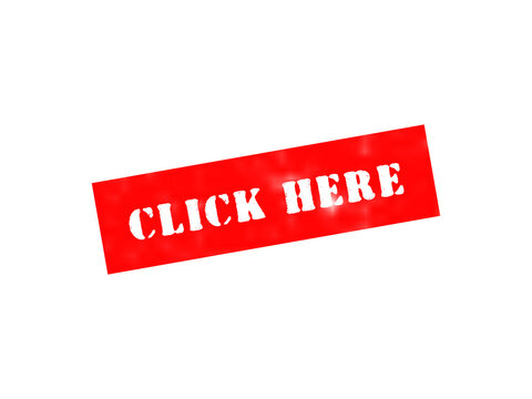 A rectangular red stamp with the words click here written in bold white capital letters, isolated on a solid black background, for web use isolated on a transparent background