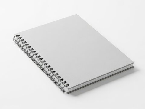 Spiral bound blank notebook lying flat