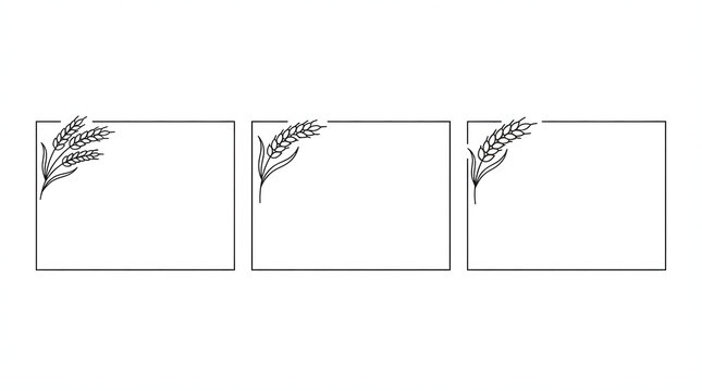 Minimalist horizontal rectangle double frame design decorated with delicate line art wheat and leaf branches.