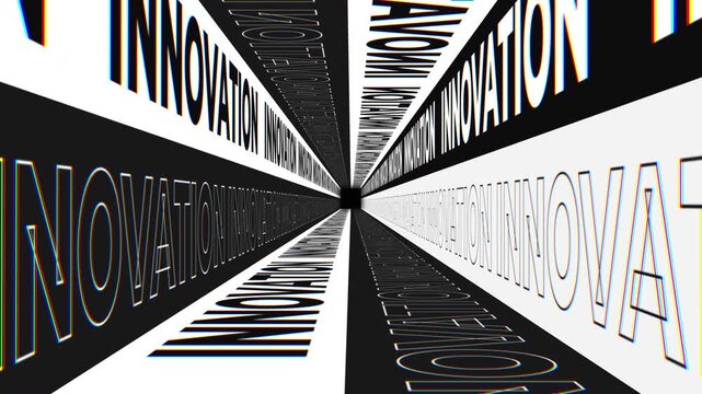 Innovation text perspective corridor tunnel in black and white kinetic typography background