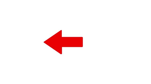 red arrow pointing left on white background. direction symbol indicating back or previous page. simple red pointer showing opposite direction.4K Animation..
