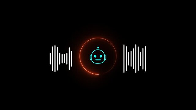 AI Voice Assistant Audio Waveform Interface with Chatbot Icon and Speech Recognition Technology on Black Background with Motion Graphics Animation ..