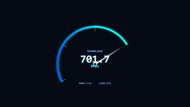 High Speed Internet Download Bandwidth Performance Test Gauge and Meter Animation