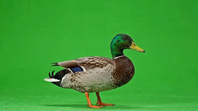 Mallard duck flapping its beautiful wings isolated against green screen background in high definition video footage clip