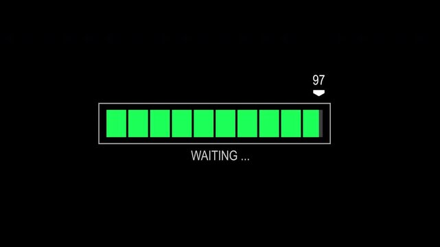Green pixel loading progress bar animation on transparent background
