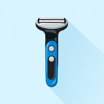 Modern electric shaver and hair trimmer vector illustration, blue personal care razor icon with flat long shadow design