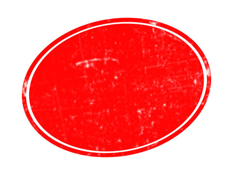 A vibrant red oval shape with a thin black outline, featuring a slightly distressed and weathered texture on a solid black background, surface area isolated on a transparent background