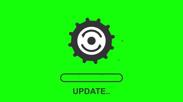 System Update Gear Icon Animation with Green Screen Background and Loading Bar