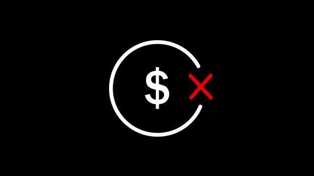 Animated dollar sign with checkmark and cross for financial transaction success and failure concepts