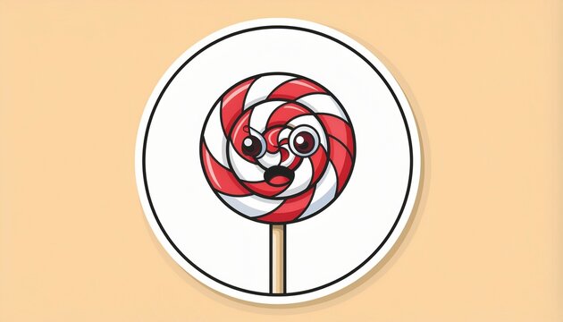Funny dizzy spiral lollipop cartoon character with swirl eyes, cute wobbly candy sticker illustration