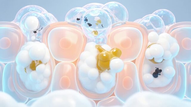 3D animation showing deep pore cleansing with foaming bubbles removing blackheads, excess oil, and impurities from skin pores, 4K video