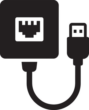 Ethernet network port icon with attached data cable network connection internet access computer hardware web connection data transfer digital link network interface cable connec