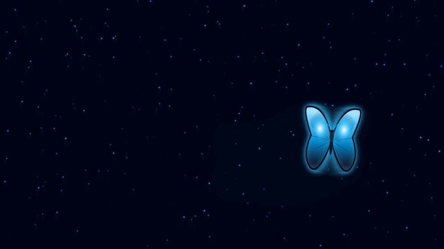 Blue Aesthetic Butterfly Motion Background with Glowing Butterfly Flying Through Sparkling Darkness, Magical Light Particles, Dreamy Fantasy Scene, Mystical Nature, Elegant Blue Glow and Cinematic Mot