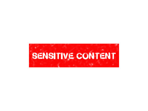 Sensitive text in white distressed font on a solid rectangular red background, isolated against a, deep black background, for web alerts isolated on a transparent background