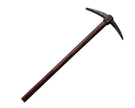 Rustic pickaxe with wooden handle and metal head.