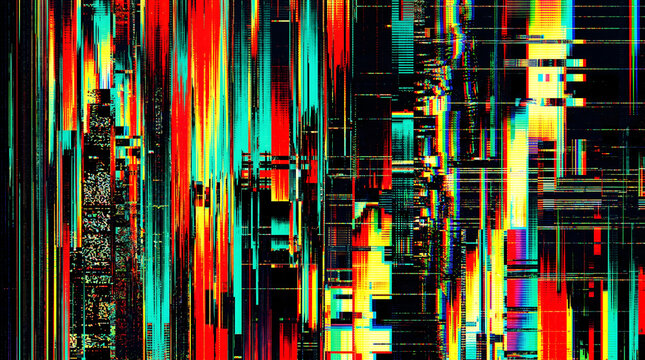Abstract glitch art with pixel sorted streaks and digital noise, data corruption concept