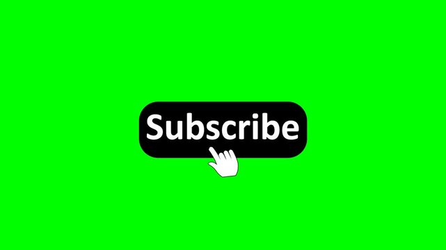 Green screen displays a black subscribe button. White cursor hovers near the button. Sleek design invites viewers to engage. Ideal for YouTube or social media interfaces