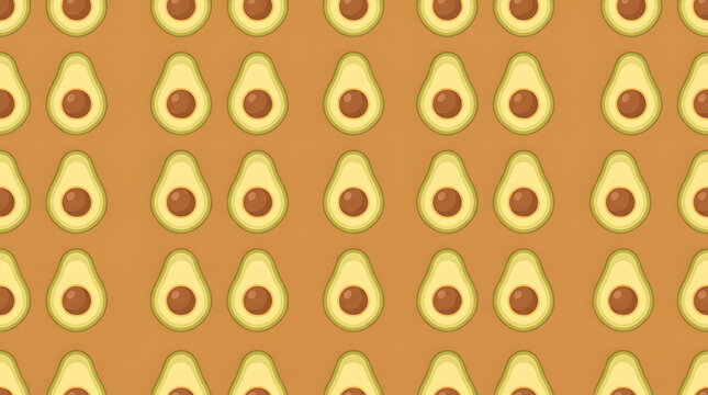 Sliced avocado fruit pattern on orange background.