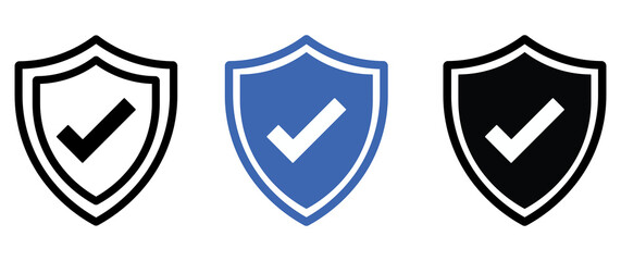 Shield icon with checkmark symbol, security and protection concept © sultan
