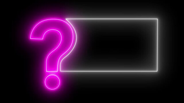 Neon glowing question mark icon black blackground 4k video. Quiz trivia game competition.
