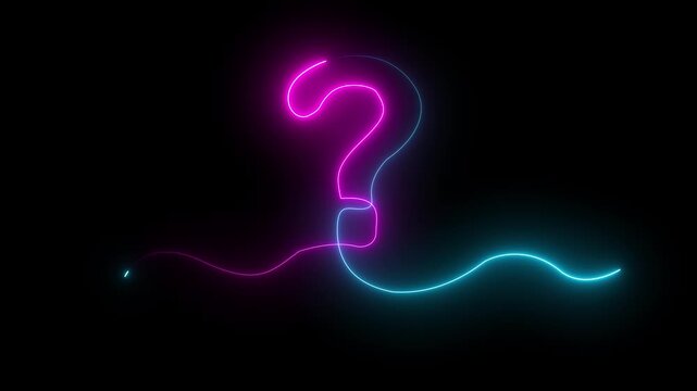 Question mark neon sign light on black background. Quiz trivia game competition. neon question mark frame for quizzes.