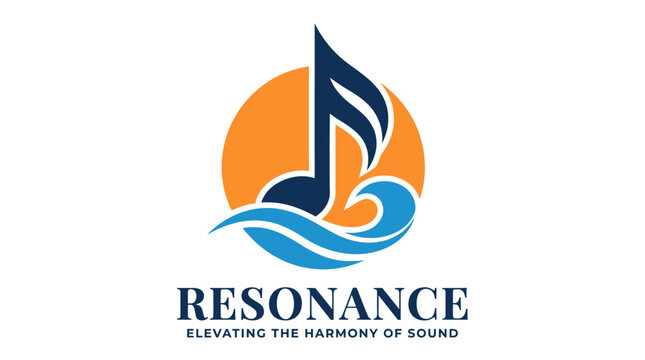 Creative music logo design featuring a musical note and ocean waves.