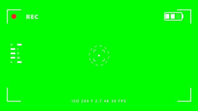 Camera viewfinder recording screen overlay with green screen background