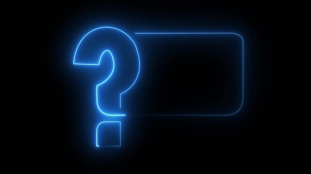 Neon glowing question mark icon black blackground 4k video. Quiz trivia game competition.