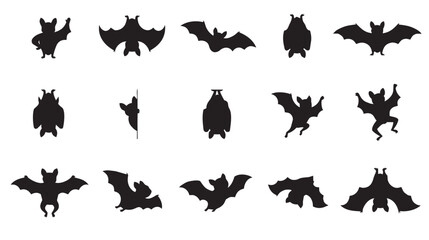 Fototapeta premium Collection of bat silhouettes displays various wing positions against a white background bats