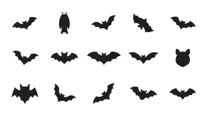 Fototapeta premium Collection of black bat silhouettes in various flying poses against a white background