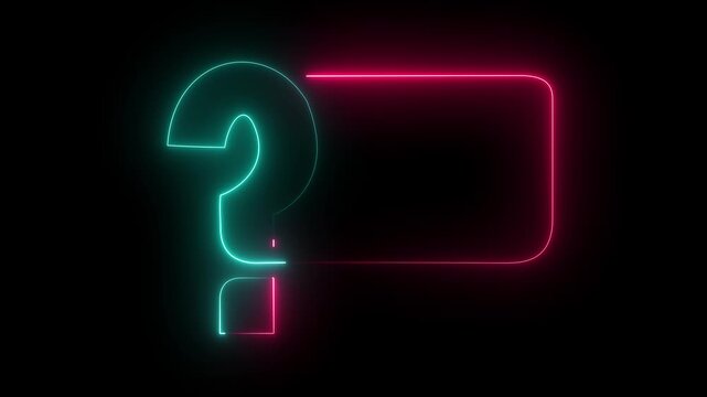 Neon glowing question mark icon black blackground 4k video. Quiz trivia game competition.