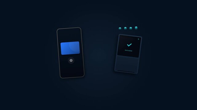 Premium 3D animation of a contactless digital payment using a smartphone and payment terminal, featuring NFC money transfer, transaction processing, and successful payment confirmation. Suitable for f