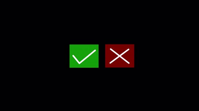 Yes ,No Selection Animation , Check Mark ,No and Cross Symbol in 4K.Correct Incorrect Check Mark and Cross Icon Animation on transparent background .Checkbox Selection Motion Graphic