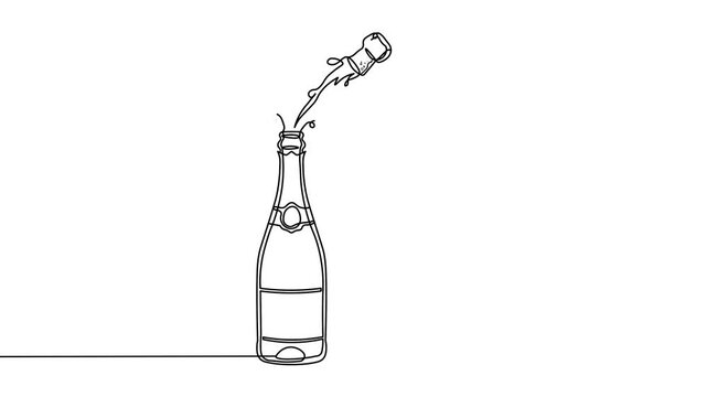 Champagne Bottle Popping Cork Monoline Continuous Line Art Trim Path Motion Vector Animation