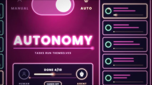 Autonomous AI agent running tasks independently animation on dark background for self directed decision making and intelligent automation