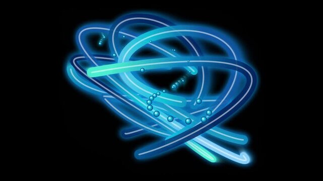 Abstract neon blue light trails and particles motion background