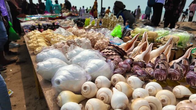Seashell and Conch Souvenir Stall with Unidentified Visitors at Arichal Munai, Dhanushkodi