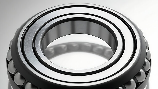 Metallic ball bearing macro shot, steel roller bearing industrial component, precision mechanical spare part for engineering