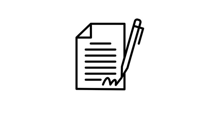 Contracting concept with a pen. Vector icon animation. The background is entirely transparent. It can be used in the desired color background or on another video