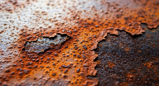 Close up of heavily rusted metal surface with significant corrosion and texture