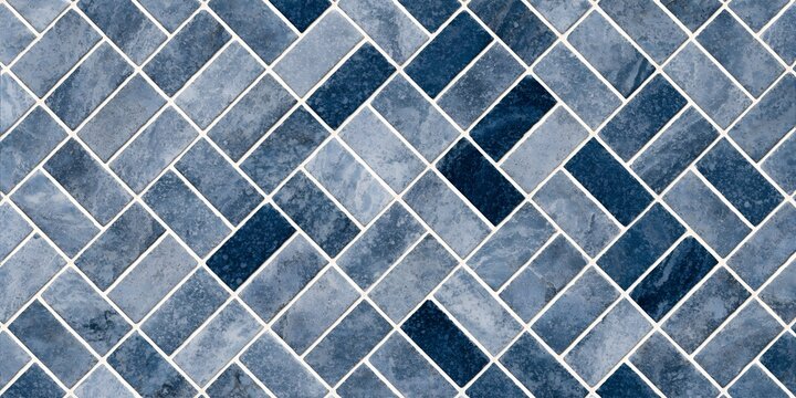 Blue marble herringbone tile pattern mosaic background interior surface floor tile wall cladding architectural design backdrop