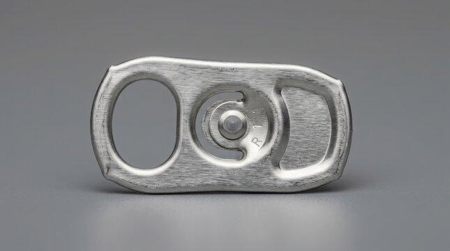 Metal soda can pull tab opener isolated on a simple grey background for beverage container