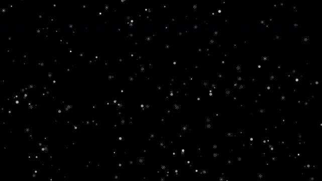 realistic snow falling snowflakes overlay on black background for winter holiday and christmas video effects