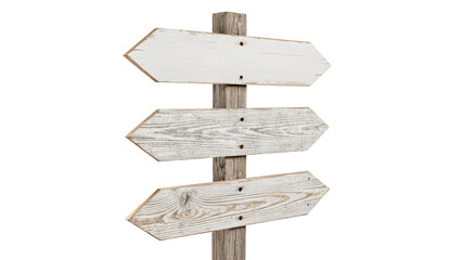 Blank vintage wooden directional signpost with multiple arrows isolated on transparent background © James