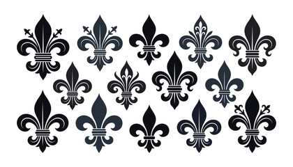 Fleur de lis vector set with classic black heraldic lily symbols and royal ornaments isolated on white background ©  SULTANA