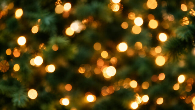Bokeh Christmas lights on evergreen tree, festive holiday background for seasonal design projects