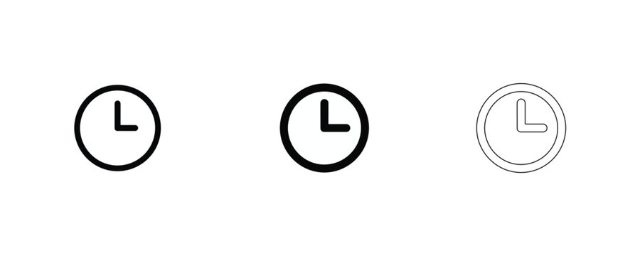 Collection of clock timer icons for time management and countdown display in three distinct styles